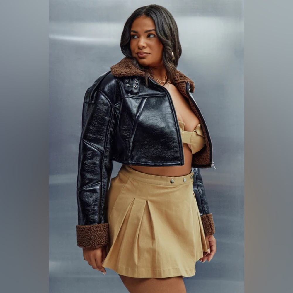 Black Leather Jacket with Brown Accents